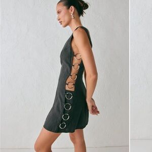 Sleeveless Black Mini Dress with Side Ring Detail